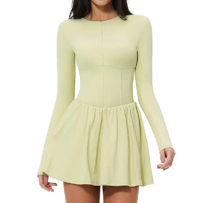 Combinaison de yoga pour femme, manches longues, une pièce, avec demi-fermeture éclair, vêtement de