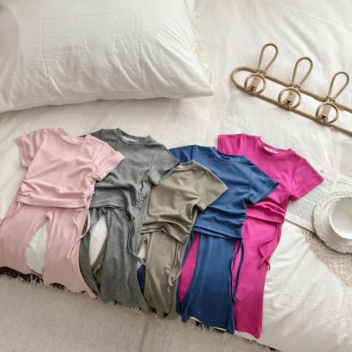 Bear Leader – ensemble d'été pour bébé fille, Version coréenne, couleur unie, col rond, haut avec co