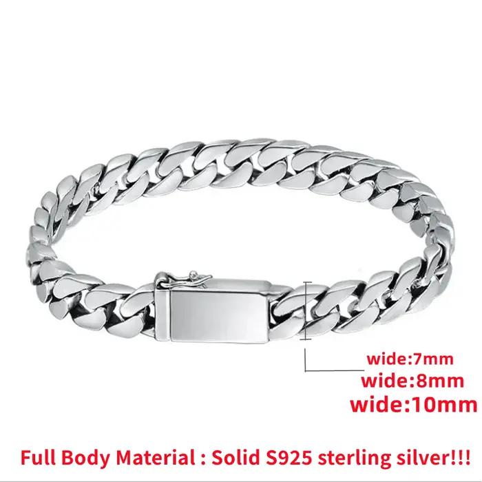 Bracelet en argent Sterling 100% S925, 8MM, Punk, bijoux en argent S925, ne se décolore jamais, cert
