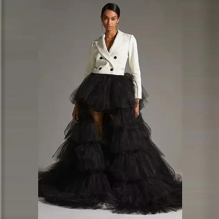 Jupe en tulle noir pour femme, superposée, asymétrique, pour mariage, mariée ou anniversaire