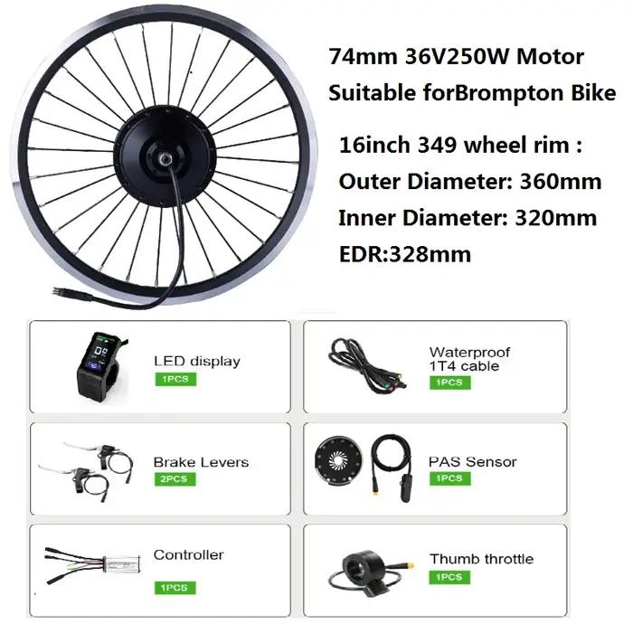 Kit de Conversion de Vélo Électrique Brompton Batterie 74mm Moteur 250W Roue de 16 Pouces Pour Cyclistes Urbains et Randonneurs