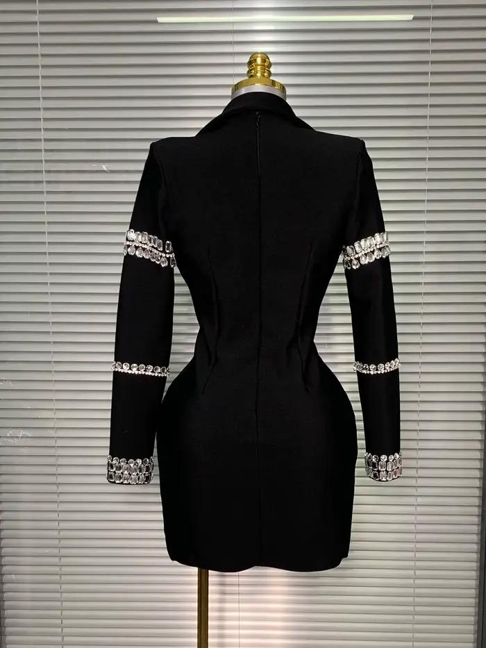 Robe à bandes pour femmes, flambant neuf, Sexy, décolleté en V profond, manches longues, Blazer perl
