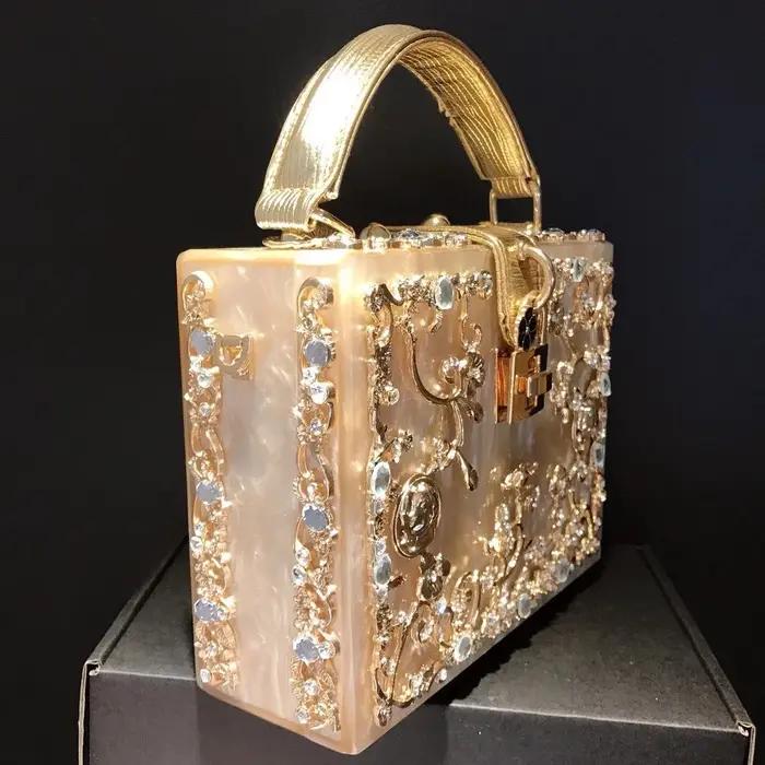 Sac de soirée en cristal de haute qualité pour femme, nouveau sac à main en métal évidé, fleur sculp