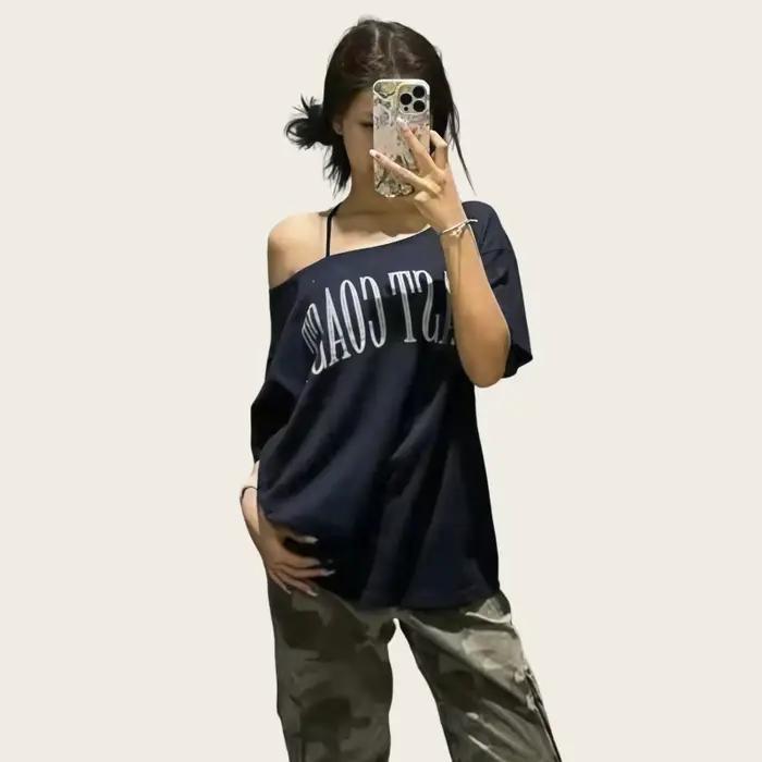 T-shirt à manches courtes de style américain pour femmes, design estival, amincissant, ample, rétro,