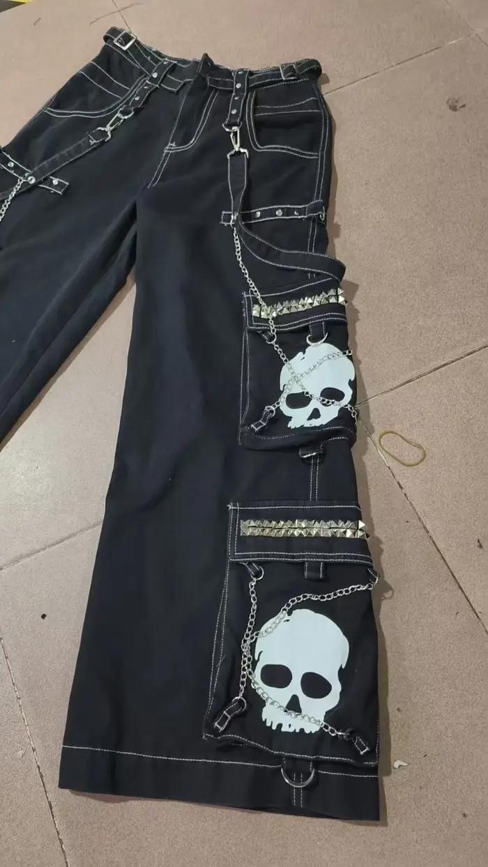 Jean à jambes larges pour hommes, marque de mode de rue, Design Skull Bone, style rétro Harajuku, pa