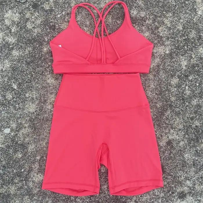 Ensemble cyclisme court Yoga pour femmes - Soutien-gorge et leggings dos croisé pour sport à fort impact