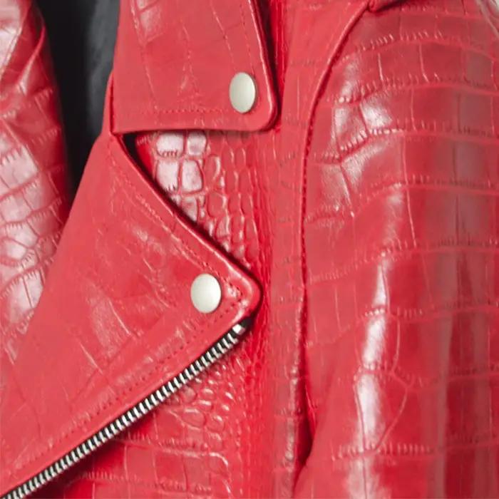 Mauroicardi-Veste de motard en similicuir à motif crocodile rouge pour homme, manches longues, ferme