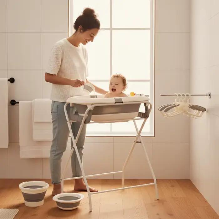 Ensemble de bain pour bébé pliable sans BPA, kit bassin et cintre pliables, design peu encombrant po