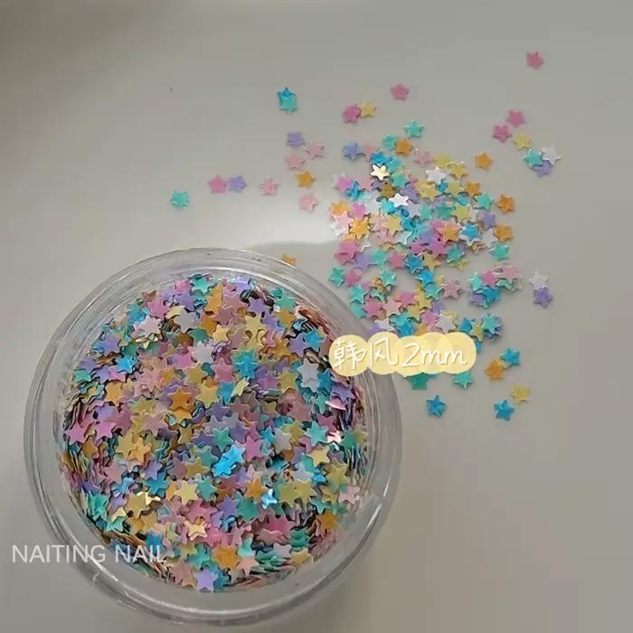 Mini étoile à paillettes pour ongles, 2mm, bonbons colorés, couleurs mélangées, feuille fine or arge