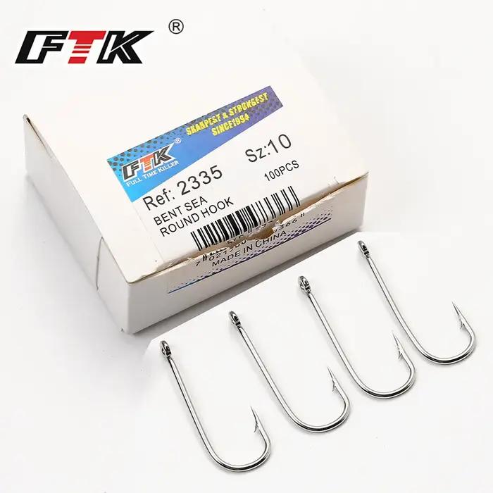 FTK rond Nickel grand hameçon de mer annelé 10 #-20 # 100 pièces/boîte hameçons de mer pliés de norv