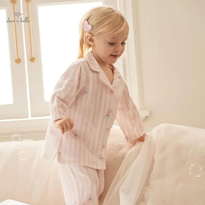 MACChildren-Pyjama rayé rose pour filles, ensemble deux pièces doux, imprimé ventilé, mode décontrac