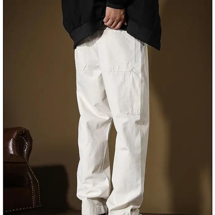 Pantalon drapé rétro américain blanc cassé pour homme, streetwear printemps/été, grande taille 40, p