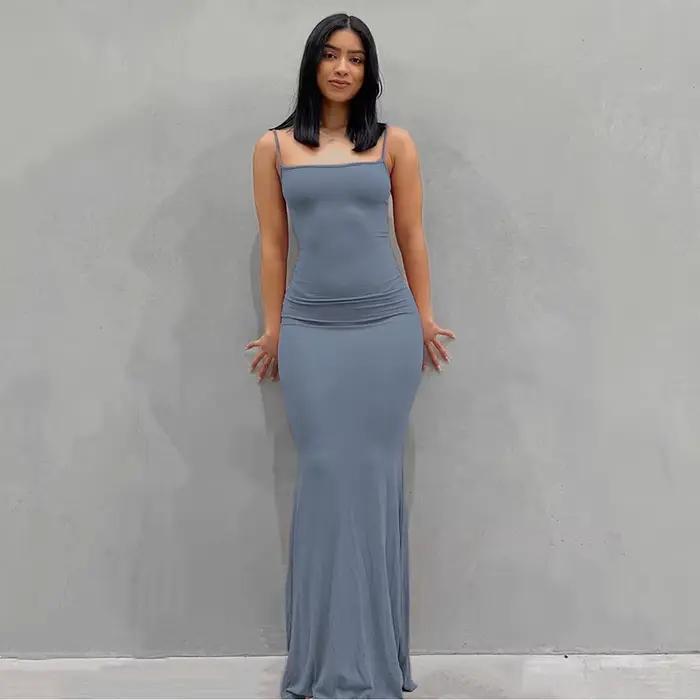 WMERCEDES IJING-Robe Maxi en Satin à Dos auxpour Femme, Tenues Sexy Élégantes, Batterie d'Été, Club