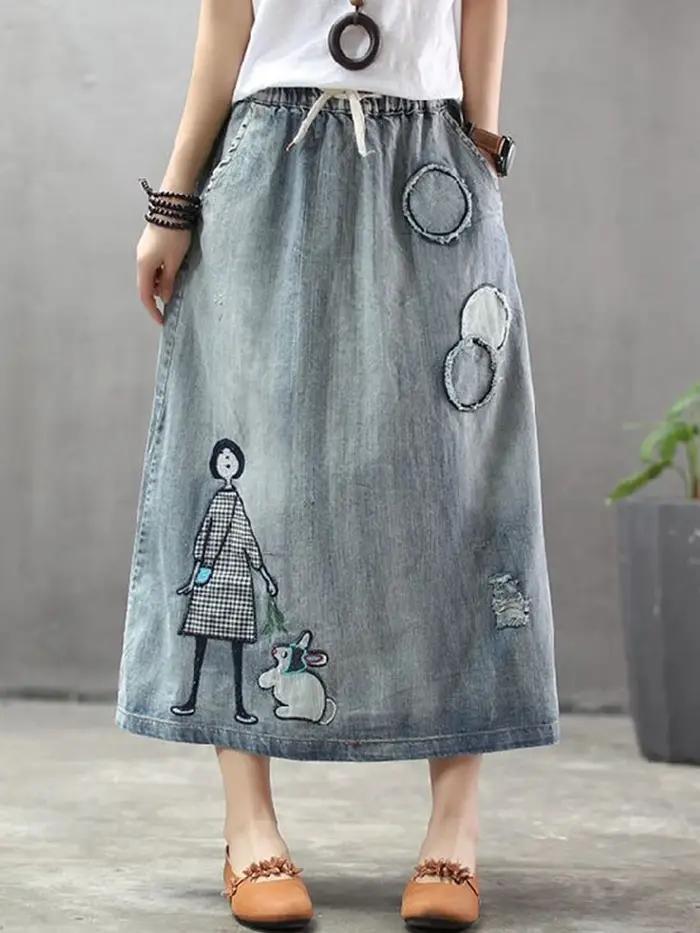 Amax luluE mode coréenne Streetwear femmes été classique broderie lâche Denim jupes dames décontract