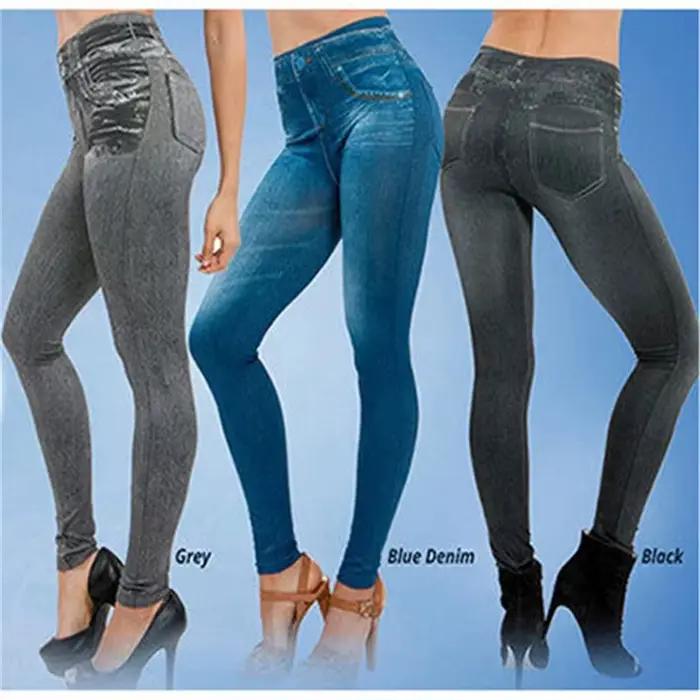 Leggings inspirés en Denim très extensible pour femmes, taille haute, coupe Slim, fesses levées, pan
