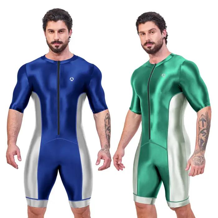 Body homme soie satin brillant AMORESY - Maillot de bain surf yoga vêtement sport recadré combinaison justaucorps