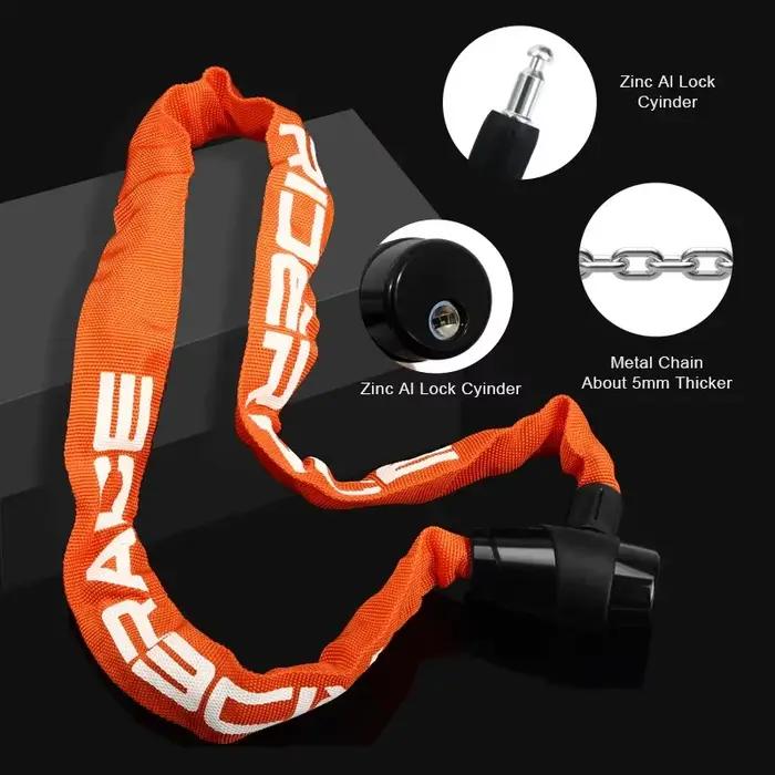 Verrou de chaîne de vélo portable anti-vol haute sécurité pour VTT scooter électrique e-bike avec deux clés