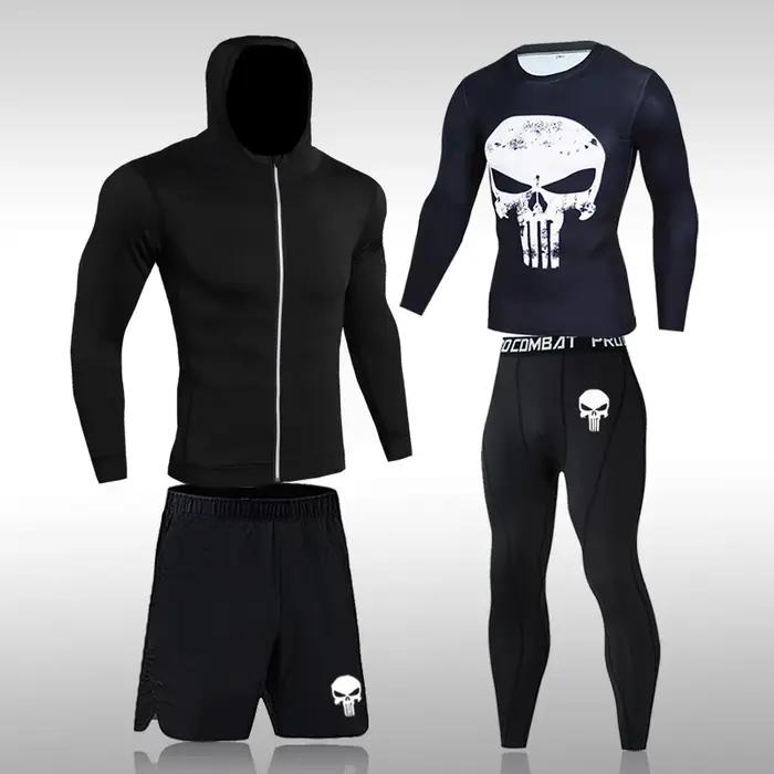 Ensemble compression homme sport running - Collants gymnastique survêtement rashguard training jogging