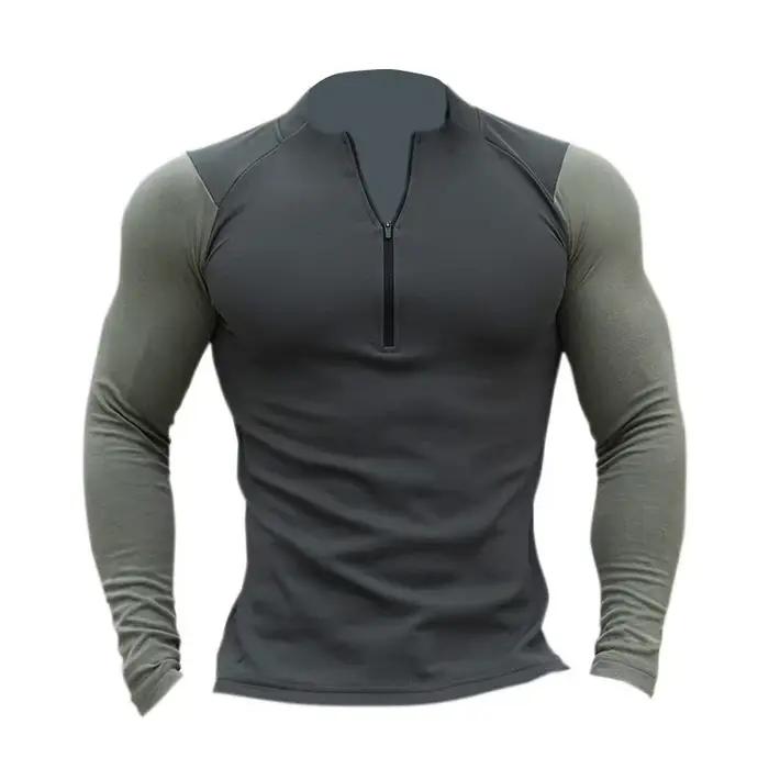 Hommes Compression course Sport T-shirt athlétique serré à manches longues sweat formation Jogging v