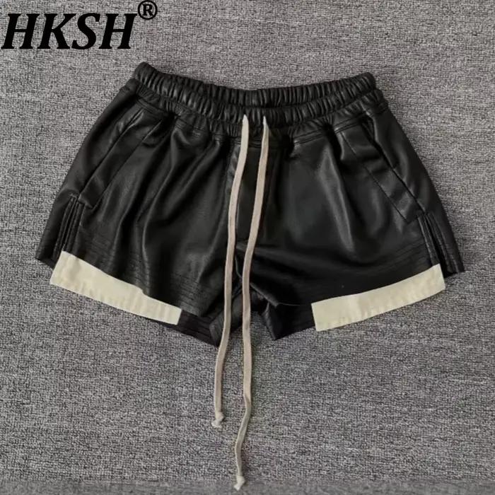 Shorts en cuir PU pour femmes HKSH 2026, style sombre RO, fente latérale, bloc de couleur, taille él