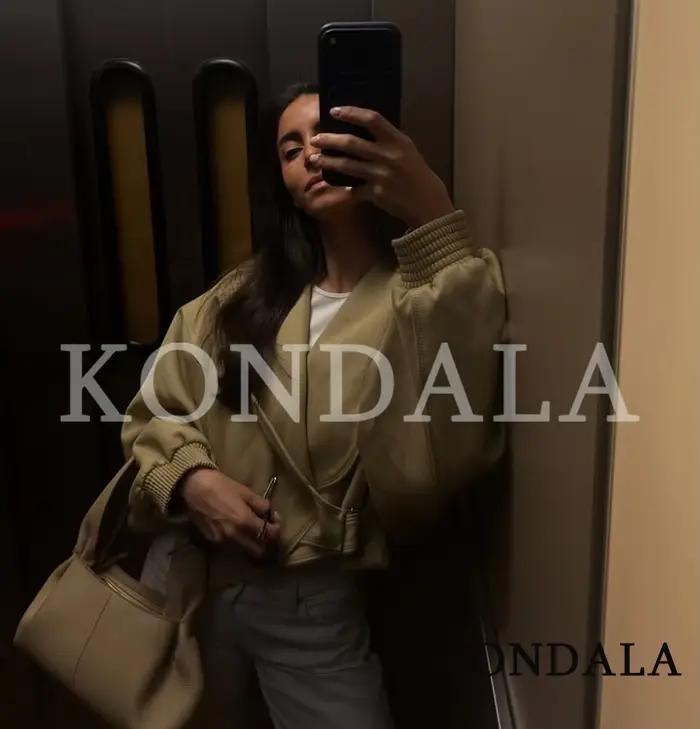 KONDALA Veste Courte Femme Urbaine Chic et Décontractée avec Ceinture, Style High Street, Élégante e