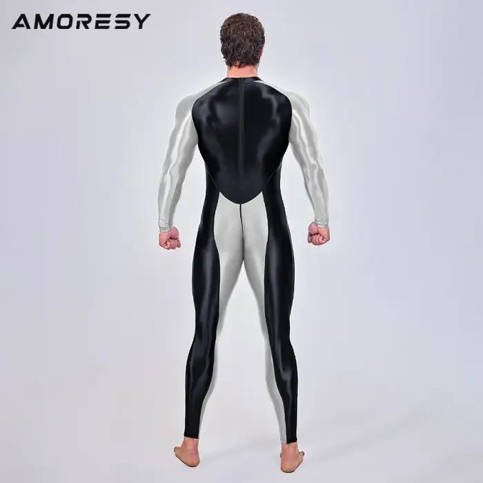 AMORESY hommes lisse pleine longueur survêtements une pièce collants combinaisons Spandex course bar