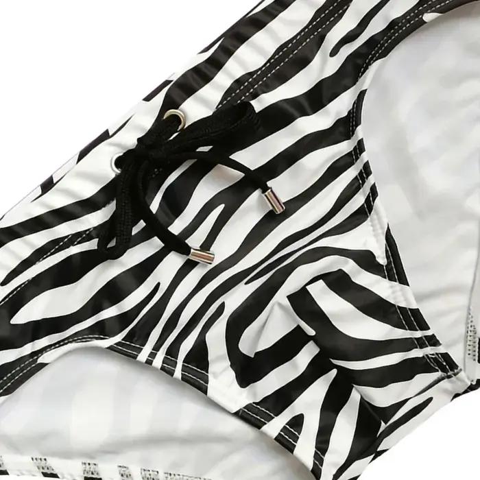Maillot de bain homme taille basse sexy séchage rapide slip zèbre avec cordon serrage plage