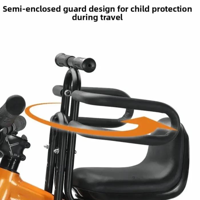 Siège enfant avant pour vélo VTT rembourré avec accoudoirs pédales facile d'installation sécurité pour enfant occasions spéciales sorties en famille