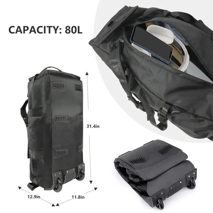 Sac de sport roulant 80L avec roulettes Sac de voyage pliable robuste de 31 pouces Bagage à roulette
