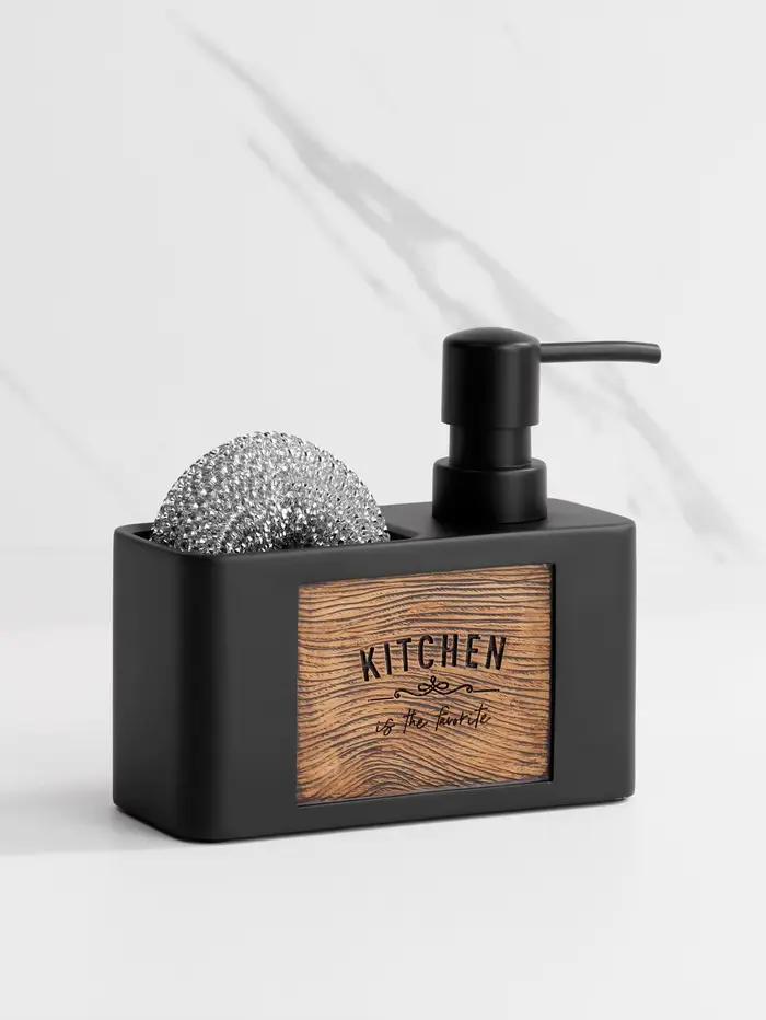 Distributeur de savon de cuisine avec porte-éponge, distributeur de savon liquide pour les mains et