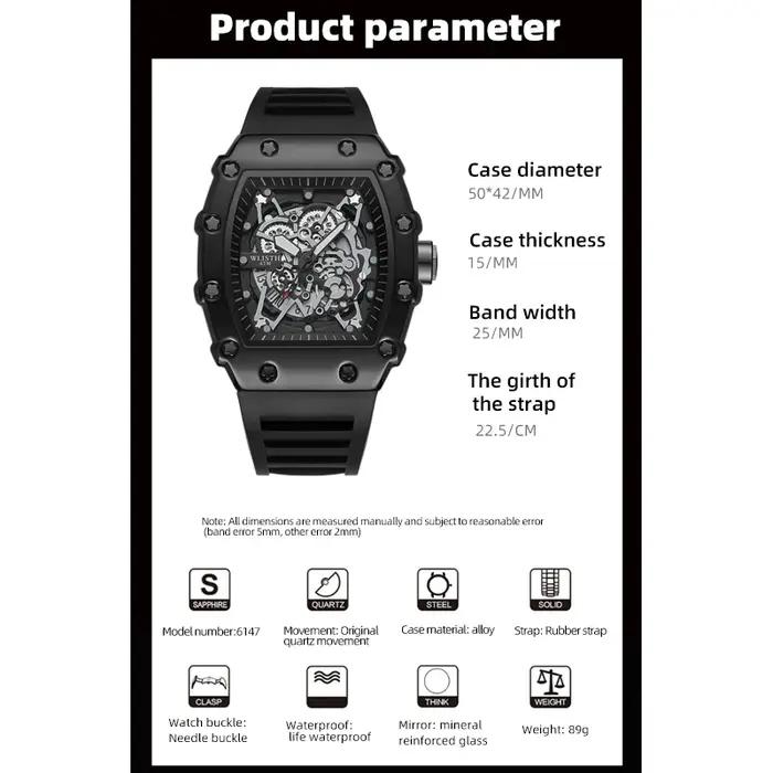 Montre de commerce extérieur grand cadran pour hommes Quartz étanche Sport carré montre lumineuse po