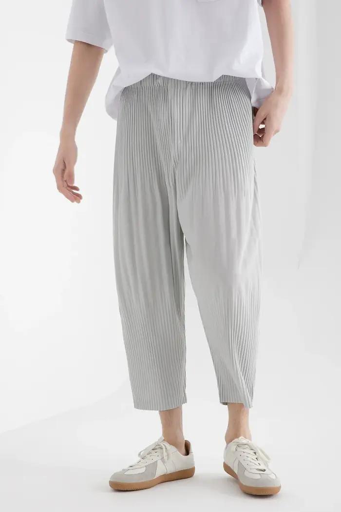Miyake – sarouel japonais plissé pour hommes, ample, respirant, entrejambe bas, vêtements Vintage