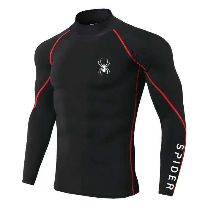 T-shirts de course à manches longues pour hommes, chemises de Sport à Compression, impression araign