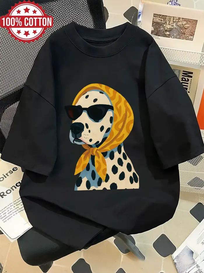 T-shirt unisexe décontracté ample à manches courtes en coton respirant imprimé Dalmatien style rétro