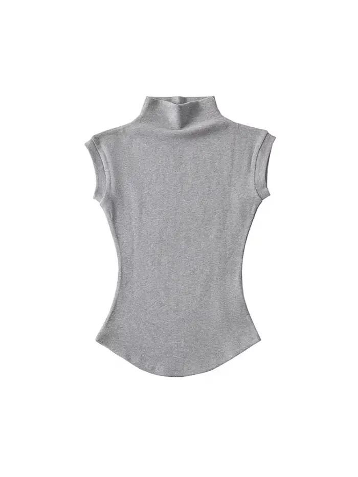 Femmes été Sexy col roulé sans manches T-Shirts hauts solide coupe ajustée pulls t-shirts décontract