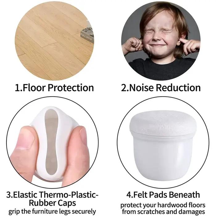 Protecteurs de pieds de chaise de table transparents, capuchons ronds et carrés pour meubles, couvre
