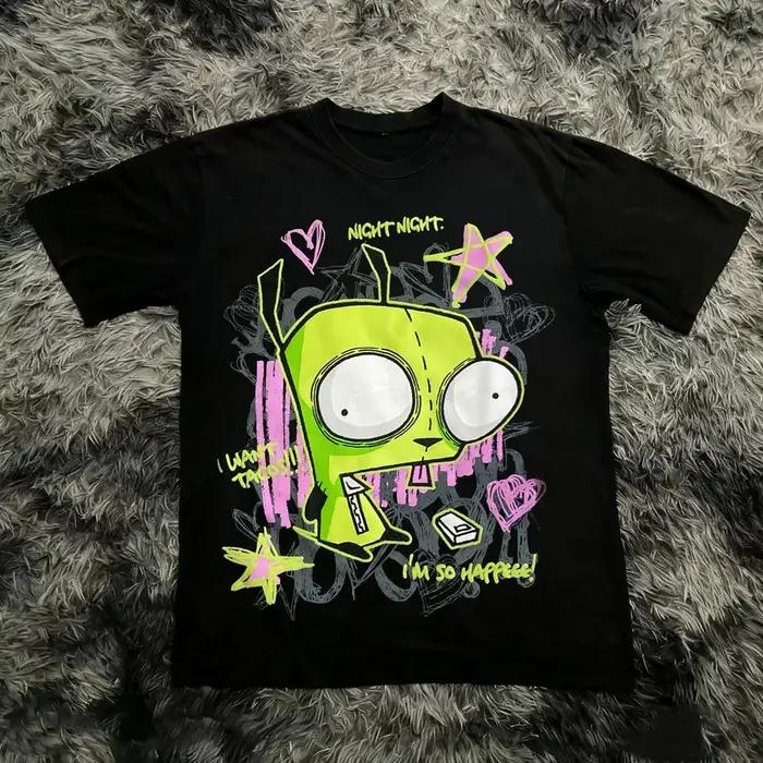 T-shirt vintage à manches courtes imprimé Invader Zim, style rétro unisexe, graphique années 90, nos