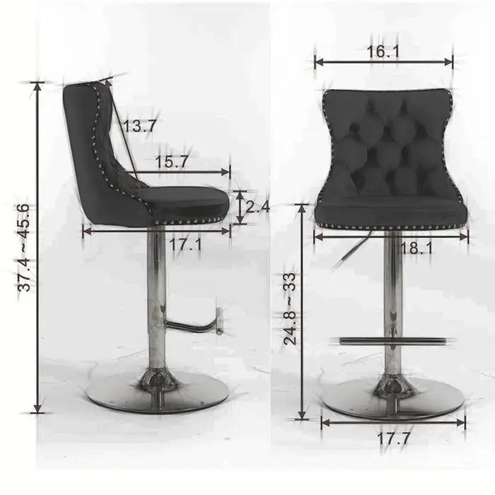 Tabourets de bar à base chromée avec dos, siège réglable, tabouret de bar à percussion en velours, c