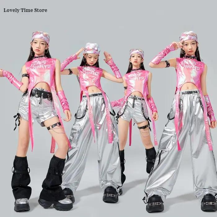 Hip Hop filles doux brillant haut court argent Cargo pantalon enfants k-pop Jazz danse vêtements ens
