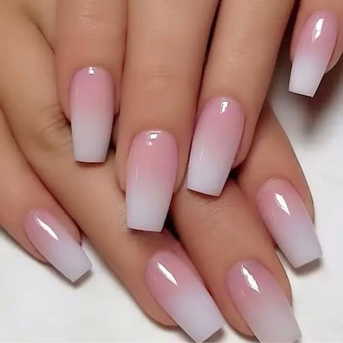 120 pièces rose Ombre moyen cercueil presse sur ongles brillant à la main acrylique faux ongles cons