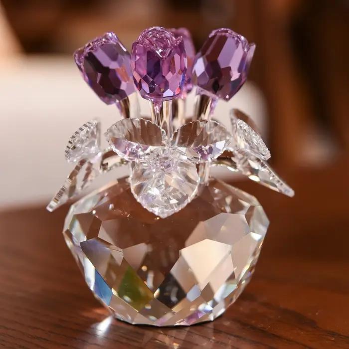Figurines de roses en cristal, cadeau de saint-valentin pour elle, ornement de rêve en verre, presse