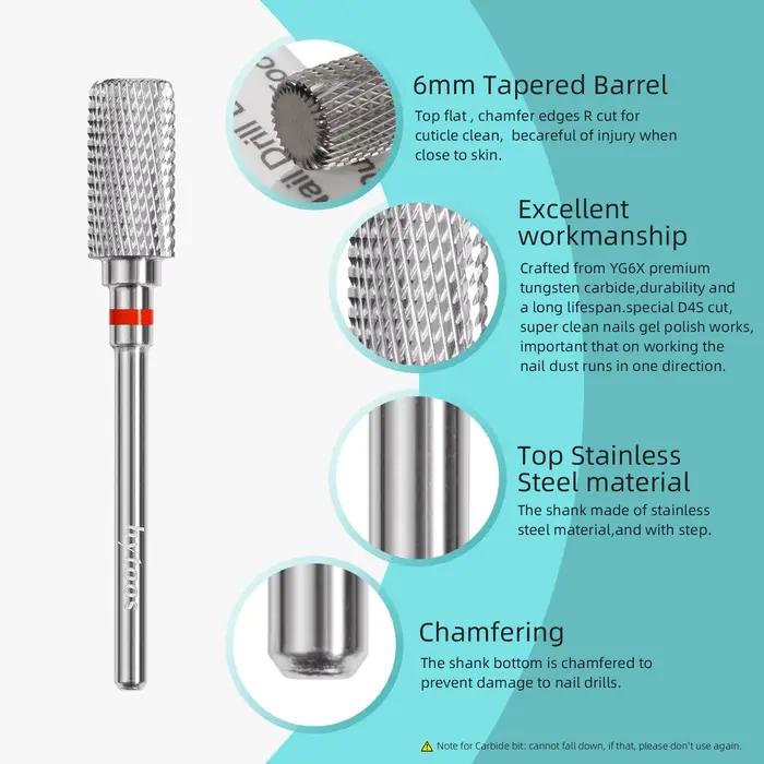 HYTOOS 13mm baril carbure forets à ongles anti-poussière foret à ongles 3/32 main droite manucure él