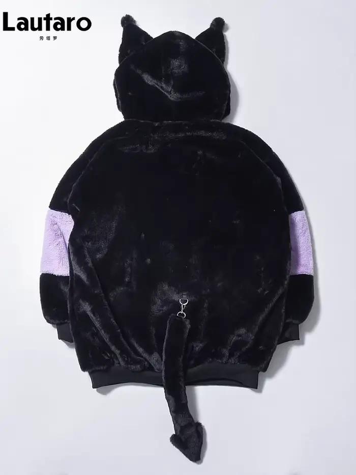 Lautaro automne hiver surdimensionné couleur bloc fausse fourrure manteau femmes Harajuku Kawaii dou