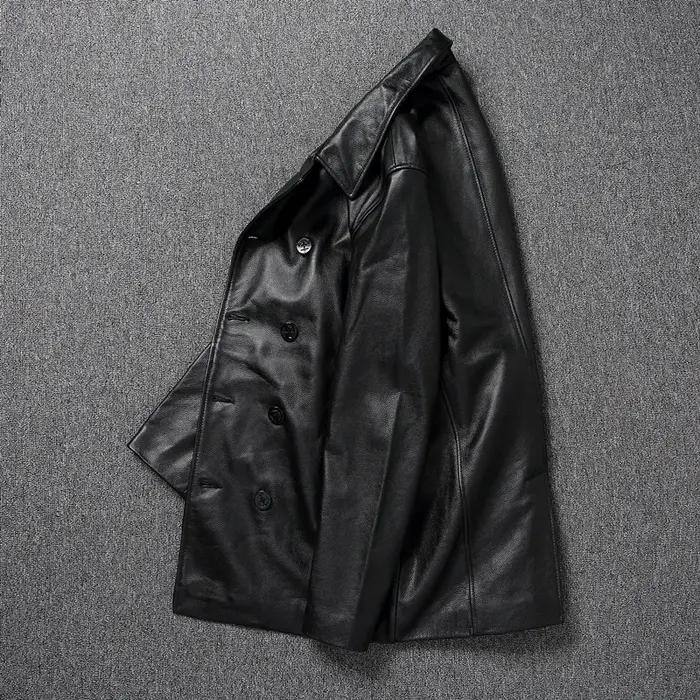 LNY Shop Top-Veste en cuir véritable pour homme, manteau d'affaires long en cuir de cercle noir, par