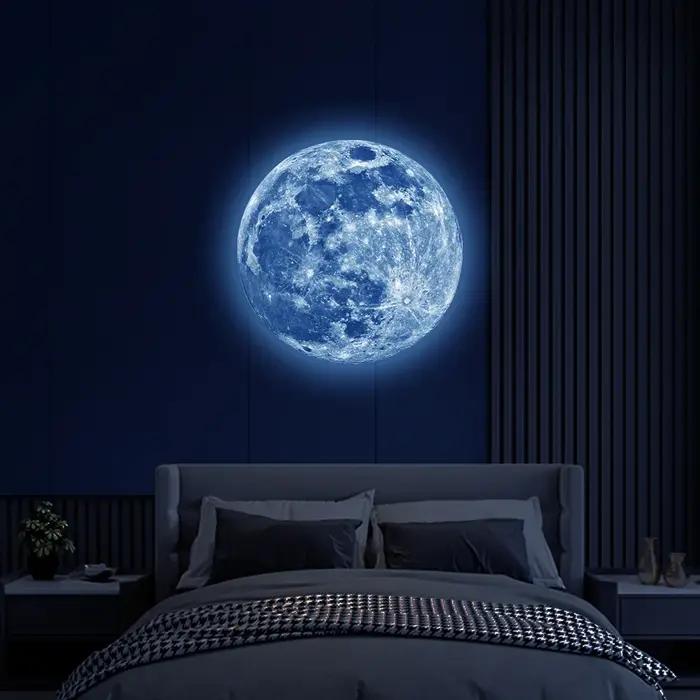 Offre spéciale 3D lune lumineuse autocollant mural lueur dans la nuit autocollant Fluorescent PVC ma