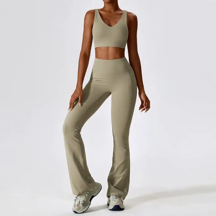 Ensemble de survêtement 2 pièces pour femme : haut court à manches longues et leggings taille haute