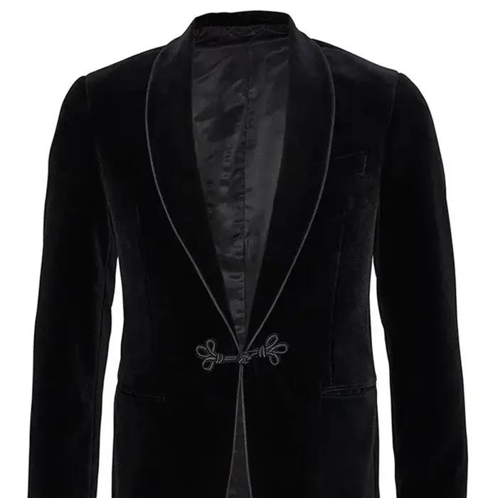 Veste de smoking en velours avec châle grenouille, ample, Vintage, Blazer de marié de mariage pour d