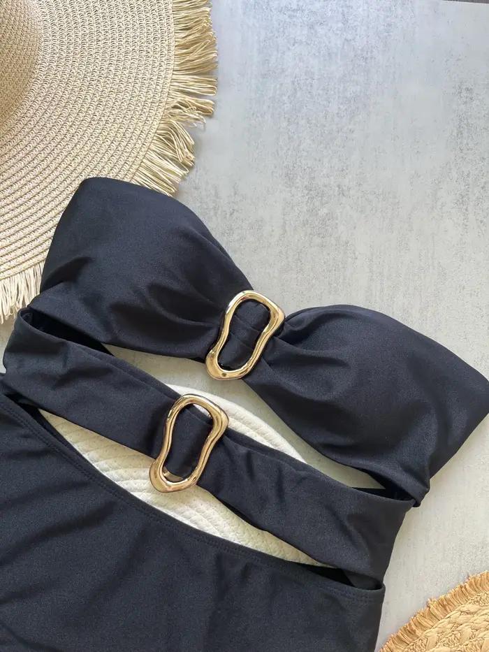 Maillots de bain pour femmes une pièce avec anneaux en métal découpé, coupe bandeau et jambe haute, trois couleurs sexy pour occasions spéciales et vacances