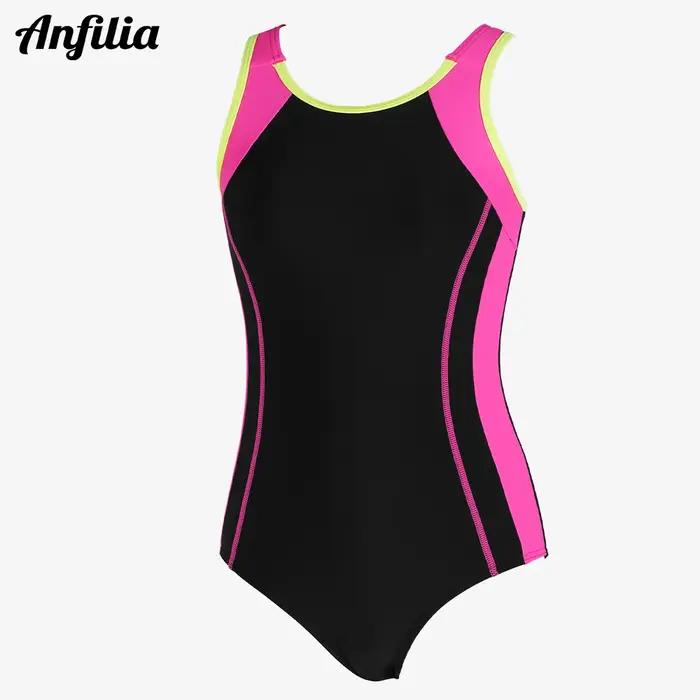 Anfilia – maillot de bain une pièce pour filles, col rond, dos nageur à haute élasticité et trou de