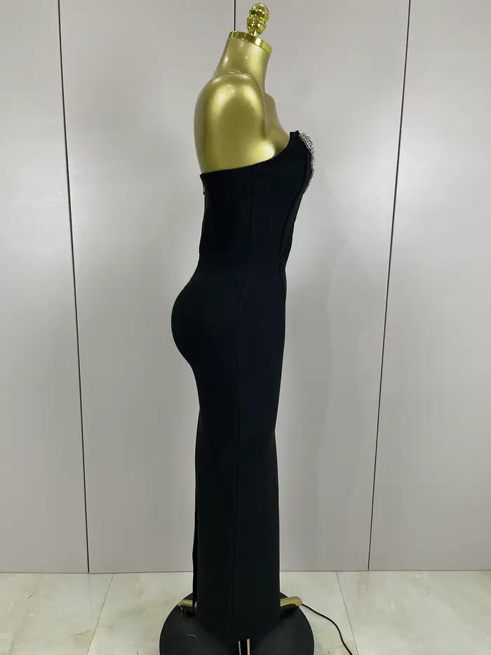 2025 femmes Sexy bretelles brillant strass moulante pansement longue robe mode célébrer soirée luxe
